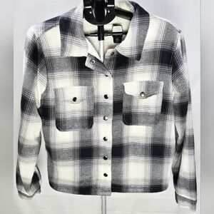 Lucky Brand Gingham Plaid Sherpa Cabincore Heritage Button Jacket, Medium